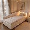 BRILVERDE Divano letto singolo 90x200 con luce LED, Poltrona letto singola con contenitore idraulico, letto con testiera, struttura letto con rete a doghe, in Peluche (Bianco, 90 x 200 cm)
