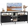 COSTWAY Mobile TV Soggiorno fino a 65, con 2 Armadietti e 4 Ripiani Aperti, Tavolino Porta TV con Gambe in Metallo, Centro di Intrattenimento per Soggiorno Camera da Letto (Nero, 147 x 35 cm)