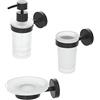 Inbagno Set Accessori da Bagno 3 Pezzi in Acciaio Nero Opaco e Vetro Satinato con Fissaggio a Parete compreso di Viti