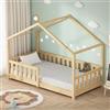 ML DESIGN modern living ML-Design Letto a Casetta per Bambini 80x160 cm Naturale in Legno Massello di Pino con Sponda di Sicurezza Rete a Doghe e Tetto, Lettino Montessori Basso da Terra per Bambine, Arredamento Cameretta
