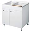 Negrari Classica Lavatoio Montato 75x60 L75 P60 H85cm Bianco Mobile Legno 2 Vasche Polipropilene Termoformatura Asse Pino Piedi Regolabili Cerniere Ante Rallentate Porte Arrotondate Maniglie Cromate