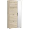 HOMCOM Scarpiera Salvaspazio Slim Alta con 2 Ante a Specchio e 4 Ante a Ribalta, Scarpiera Ingresso con Ripiani Regolabili, 2 Armadietti, 5 Gambe, Porta Scarpe per 16 Paia, 82x30x168 cm, Rovere