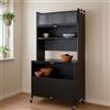 Mendler Mobile da cucina HWC-O53, scaffale da cucina, ripiani, con rotelle, metallo, 175x80x42 cm - nero