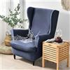 Hiseng 2 Pezzi Copripoltrona con Orecchie Elasticizzato, Impermeabile Copripoltrona 1 Posto con Fodera per Cuscino Rimovibile e Lavabile per Soggiorno Camera da Letto (Blu Navy)