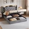 FAAMEPBO Letto imbottito 140 x 200 cm con Contenitore idraulico, letto matrimoniale con LED, funzione USB e rete a doghe, letto per riporre oggetti, senza materasso