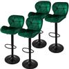 ML DESIGN modern living ML-Design Set di 4 Sgabelli da Bar Rivestimento in Velluto Verde Sedia da Bancone Regolabile in Altezza 59-79 cm Girevole a 360° Sgabello Alto da Cucina Sedie da Bistrot con Schienale e Poggiapiedi