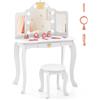 LIFEZEAL tavolino da toilette per bambini, tavolino da trucco con sgabello per bambine, tavolino da toilette, con luce LED, 8 lampadine e specchio pieghevole, set tavolo e sedia con cassetto (bianco)