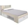 Vente-unique-Letto con testata vani portaoggetti e cassetto 120 x 190 cm le e Bianco - LEANDRE