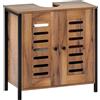 HOMCOM Mobile sotto lavabo, mobile da bagno industriale, 2 ante a doghe con chiusura magnetica, ripiano regolabile, per lavandini senza piedistallo, 60 x 30 x 60 cm, marrone rustico