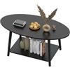 HUOLE Tavolo da tè in legno massello, tavolino con ripiano portaoggetti ovale a doppio livello, per soggiorno, basso, 100 x 53 x 45 cm, nero