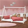 ML DESIGN modern living ML-Design Lettino per Bambini e Bambine Design Tepee con Rete Telaio a Doghe 200 x 90 cm Letto Basso a Forma di Tenda Indiana Giroletto in Legno di Pino Massiccio Bianco per Cameretta Bimbi
