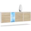 Vladon Cassettiera Cuba - bianco opaco/quercia segato grezzo incl. LED - Credenza moderna per la zona giorno - (LxAxP) 182x53x35 cm