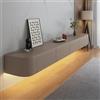 HYANXUE Mobile porta TV galleggiante, montaggio a parete, ripiani TV con porta, console multimediale TV, grande mobile portaoggetti sotto la TV (cachi + LED, 280 cm)