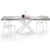 Mobili Fiver, Tavolo Allungabile Emma 160(240) x90 cm, Grigio Cemento con Gambe Incrociate Bianche, per 6-10 persone, Tavolo Cucina, Soggiorno, Made in Italy