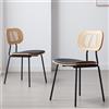 Ya-Home Set di 2 Sedie da Pranzo Sedie da Cucina Retrò in Rattan Sedia da Salotto Sedie Imbottite con Gambe in Metallo per Sala da Pranzo/Soggiorno, Nero
