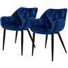 ML DESIGN modern living ML-Design Set 2 Sedie per Sala da Pranzo in Velluto Blu Scuro Poltroncine da Salotto Imbottite con Braccioli Gambe in Metallo Poltrone per Soggiorno con Schienale Ergonomiche e Confortevoli