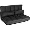 RELAX4LIFE Divano 2 Posti Trasformabile in Letto con 2 Cuscini da Pavimento, Design Pieghevole e Salvaspazio e Schienale Regolabile in 6 Livelli (Black)