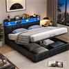 BAJKNIU Letto imbottito 160x200 con contenitore idraulico, struttura letto matrimoniale con luci LED e porta USB, testiera in similpelle con contenitore, base a doghe in legno, senza materasso