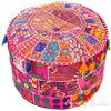 Eyes of India - Pouf rotondo con ricami colorati, per sedia, in stile bohémien, stile indiano, realizzato a mano, 43 x 30 cm, colore: rosa
