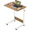 PIPIPOXER 60 x 40 cm, scrivania per computer portatile, scrivania regolabile in altezza, con ruote girevoli, slot per carte di credito e porta bevande, per camera da letto, ufficio (legno)