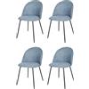 KEKOHOME Set 4 sedie sala da pranzo LUNA gambe in acciaio nero opaco, tessuto jeans