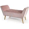 iperbriko Panca retro in velluto rosa gambe in legno