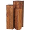 WOHNLING set di 3 tavolini in legno massello WL1.566 da 24,5x85x24,5 cm in legno massello | Prodotto naturale da tavola in legno | Tavolini in vero legno Colonne decorative | Tre tavoli in legno marrone | Fiore sgabello in legno moderno