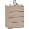 HOMCOM Cassettiera Camera da Letto 4 Cassetti, Comò Camera da Letto in Legno, per Soggiorno, Sala da Pranzo e Corridoio, 60x40x80 cm, Color Legno