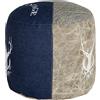 WOMO-DESIGN Pouf Poggiapiedi Imbottito Ø 35x43 cm Tabouret in Tela e Jeans Fatto a Mano Sedile Colore Beige e Blu per Soggiorno da Divano Sgabello per Salotto Riempimento di Cottone Puff Artigianale