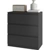 Amveya Cassettiera Nera con 3 Cassetti Mobile Cassettiera per Camera da Letto Moderna Comò Salvaspazio Credenza Nera per Soggiorno Cameretta Ingresso 70 x 40 x 75 cm
