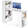 COSTWAY Scrivania per Computer con Libreria, Scrivania Salvaspazio Moderna con 6 Ripiani e Base Ampia, Scrivania Porta PC Moderna per Casa e Ufficio, 122 cm x 51 cm x 122 cm (Bianco)