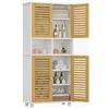 FORABAMB Mobile Alto da Bagno con Ripiani Regolabili, Mobiletto Bagno con 4 Ante in Bambù, Mobiletto Cucina Salvaspazio con 2 Scomparti Aperti, Mobiletto Multiuso per la Cucina, 60x30x128 cm