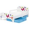 leomark letto per bambini in legno 140x70 cm, SMART lettino con cassetto, materasso e telaio, stampa colorata FARFALLE, mobili per bambini, attrezzatura stanza per bambino