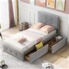 Azkoeesy Letto Singolo Imbottito con 2 Cassetti 90x200 cm, Tessuto Velluto, Doghe in Legno, Max 200 kg, per Adolescenti e Ragazze - Grigio