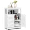 GYMAX Armadietto da Terra, Credenza da Bagno in Legno con Ante a Battente e 3 Ripiani, Moderno e Spazioso per Soggiorno/Cucina/Ingresso, 60 x 30 x 80 cm (Bianco)