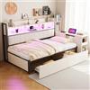 Kebnor Letto Divano in Ferro da 90*200cm, con Scomparti Multifunzionali e Cassetti Chiudibili, Prese Multifunzionali e Illuminazione LED, Completo di Grandi Cassetti e un Tavolo Estraibile Bianco