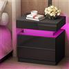 Chleby Moderno Comodino Lucido Comodini con Striscia luminosa a led Nero Comodino con 2 cassetti per camera da letto, soggiorno