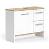 Vicco Mobile sottolavabo per bagno Karli, Rovere bianco/dorato, 70.2 x 57 cm con 2 cassetti e 1 anta, adatto per il montaggio sotto lavabi standard