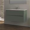 Yellowshop | Mobile Bagno Sospeso 100 cm in MDF PVC con Lavabo in Ceramica KIM, 2 Cassetti Soft-Close e Maniglia a Gola - Design Moderno - Composizione con Lavabo (Verde Opaco)