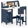 COSTWAY Scrivania per Bambini con Sedia, Set Tavolo e Sedia con Lavagna, Pennarello, Armadietto e Bacheca, Postazione Computer per Studenti e Tavolo da Scrittura per 3+ Anni (Blu)