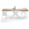 Mobili Fiver, Tavolo Allungabile Emma 140(220) x90 cm, Rovere Naturale con Gambe Incrociate Bianche, per 6-10 persone, Tavolo Cucina, Soggiorno, Made in Italy