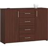 AKORD Cassettiera K45 con 4 cassetti e 2 ripiani con Ante | Mobiletti Ingresso Bagno | Armadio Cameretta | Comodino | B110 x H80 x P35 cm, peso 43 kg Wengé