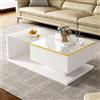 SUKY Tavolino lungo 90 cm, tavolini lucidi, tavolini con vetro e effetto LED, 90 x 50 x 32,5 cm (bianco)