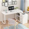DEZAGCE Scrivania a forma di L, scrivania angolare per computer, scrivania da scrivania con 3 cassetti e armadietto portadocumenti da 105 cm di lunghezza, tavolo da lavoro, scrivania, bianco, 130 x