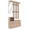 Bricozone Set di Mobili da Ingresso con Specchio Scarpiera Colore Rovere 6 Ganci Appendiabiti Mobile Corridoio Guardaroba Arredo Arredamento Design Moderno