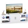 COSTWAY Mobile Porta TV con Luci LED, Mobiletto TV Soggiorno Modulare fino 85, Tavolo a L Angolare con Ripiani Regolabili, Lungo 195 cm, Consolle Media Moderno per Salotto e Camera da Letto (Bianco)
