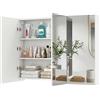LIFEZEAL Mobiletto con specchio per bagno, armadio a specchio con 3 ante a specchio e ripiani regolabili, armadio a specchio per bagno, 90 x 11 x 65 cm (Bianco, 87 x 12,5 x 65 cm)