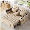 Trdlpyn Divano letto a 2 posti con Schienale Regolabile e Vano portaoggetti nel Bracciolo, Portabicchieri e 2 cuscini, Divano Pieghevole Sofa Bed per Soggiorno, Camera da letto, Appartamento, Beige
