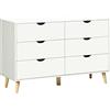 HOMCOM Cassettiera Camera da Letto 6 Cassetti, Comò Moderna con Maniglie Intagliate e Gambe a Colonna, Mobiletto per Soggiorno, Cameretta e Corridoio in Legno, 120x40x76 cm, Bianco