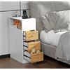Utlenianie Set di 1 Comodino Stretto con Prese e Porte USB, Tavolino da Divano in Legno, Comodini Camera da Letto Stretto, Comodino Salvaspazio con 2 Casset e 1 Scomparti Aperti, 25x45x70 cm, Bicolore